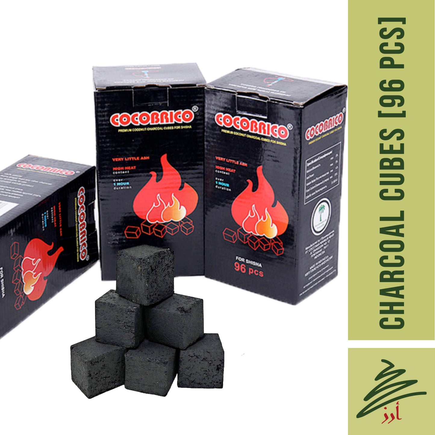 COCOBRICO 100% Coconut Charcoal Briquettes Cube Bakhoor [96 pieces]